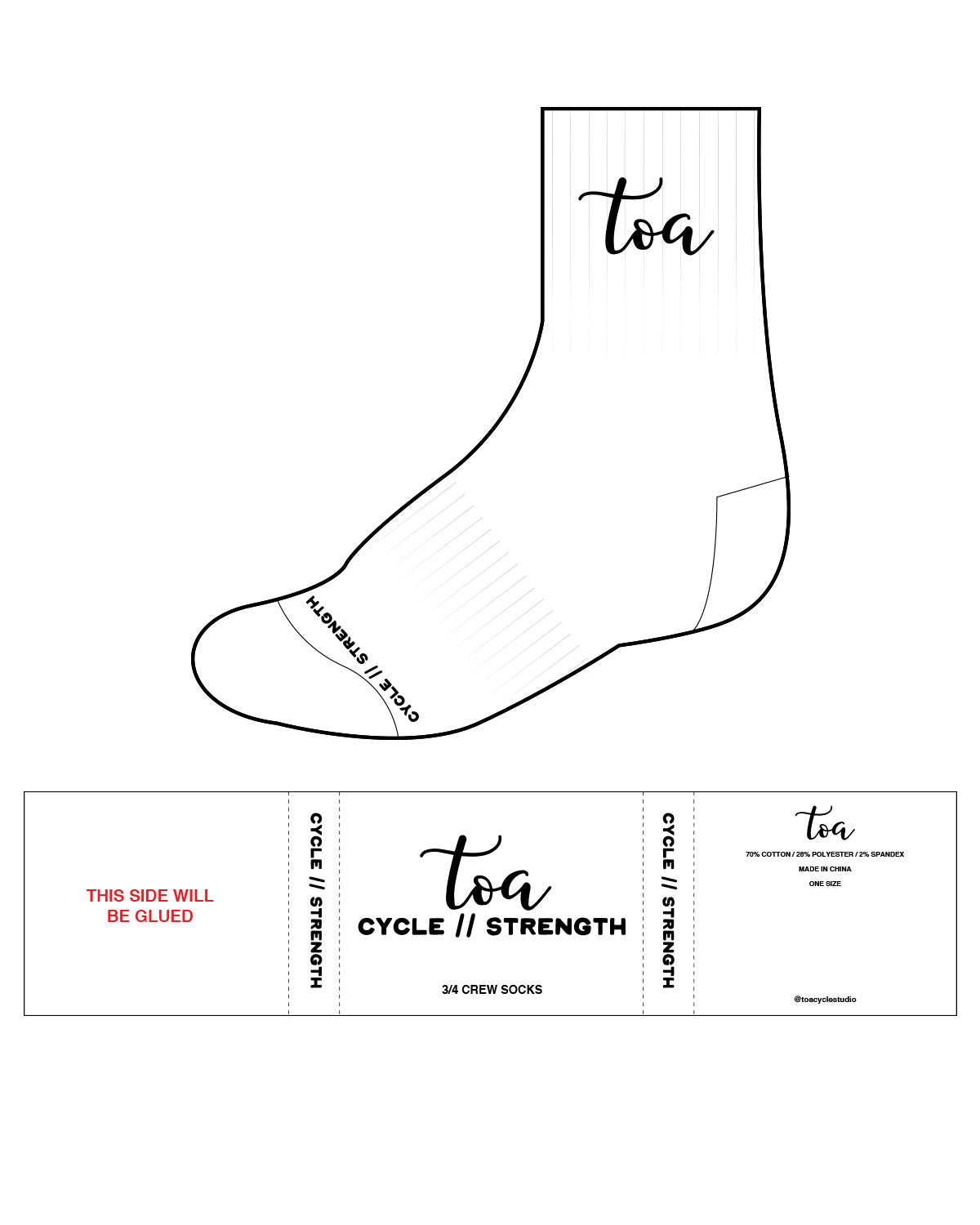 The 3/4 Crew Sock - White - Toa - Top Center & Bottom - Black