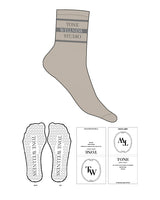 The 3/4 Crew Sock - Tan - Tone Wellness Studio - Dual Strip - Top Stacked - Full Color - Heart Shape Grip - Transparent