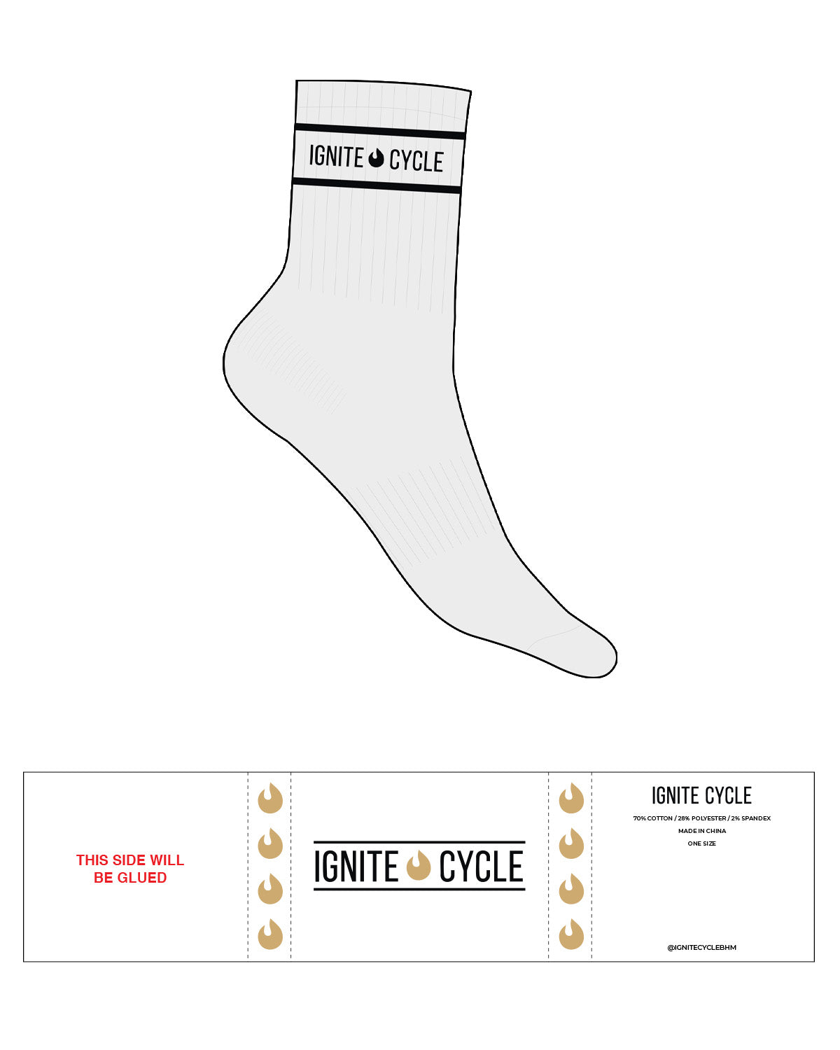 The 3/4 Crew Sock - Heather - Ignite Cycle - Top - Text In Between Border Lines W/ Icon - Black