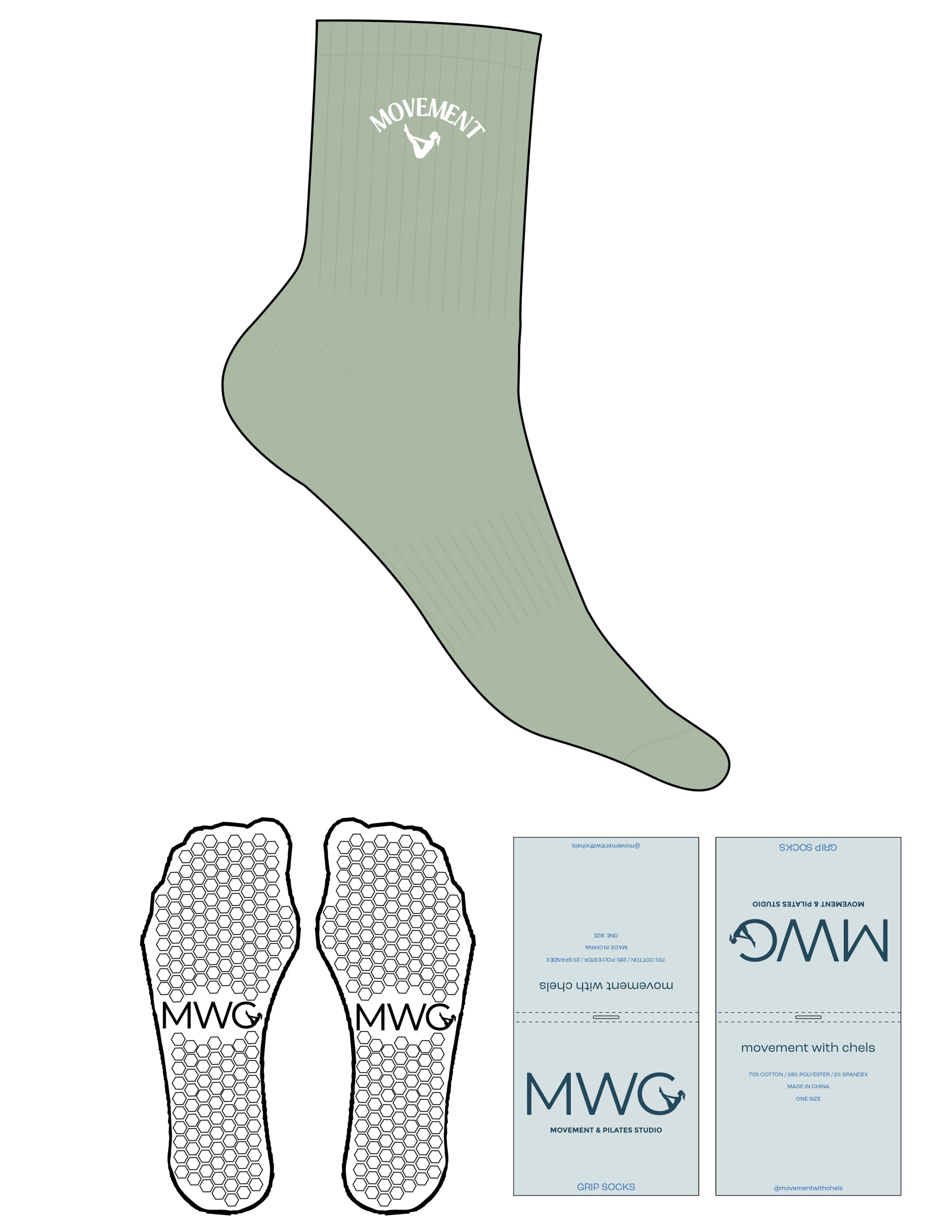The 3/4 Crew Sock - Tide Green - Movement With Chels - Top Logo - EMB - White - Hexagon Grip - White
