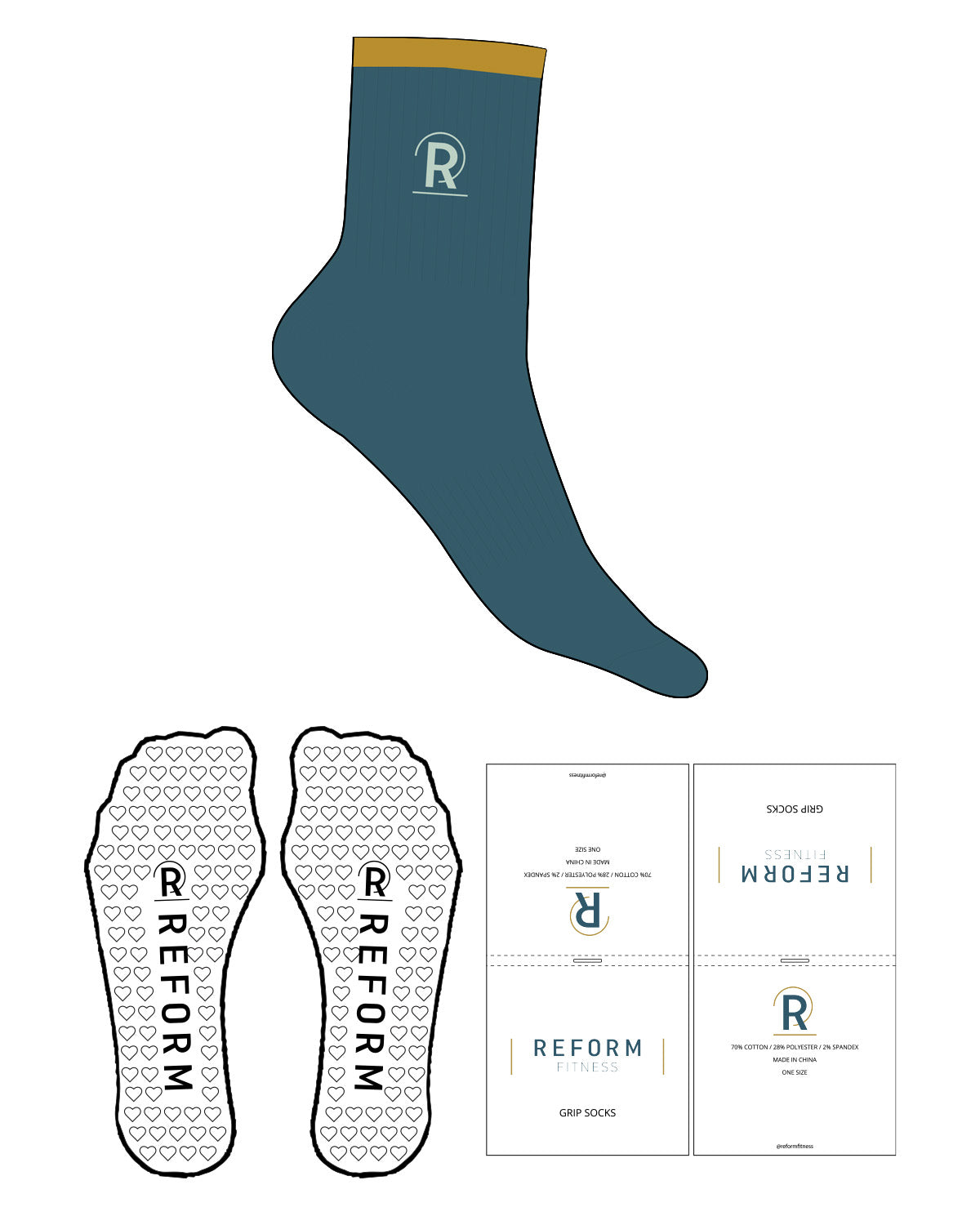 The 3/4 Crew Sock - Blue Smoke - Reform Fitness - Stripe - Glitter Gold - Icon - EMB - Light Seafoam - Heart Grip - Transparent