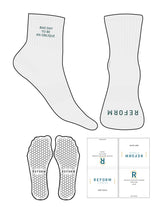 The 1/2 Crew Sock - White Heather - Reform Fitness - Top Logo Stacked Embroidered - Toe Logo - Jasper - Hexagon Grip - Jasper