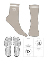 The 3/4 Crew Sock - Tan - The Studio Cape - 2 Strips - Top Logo "TS" - White - Hexagon Shape Grip - Transparent
