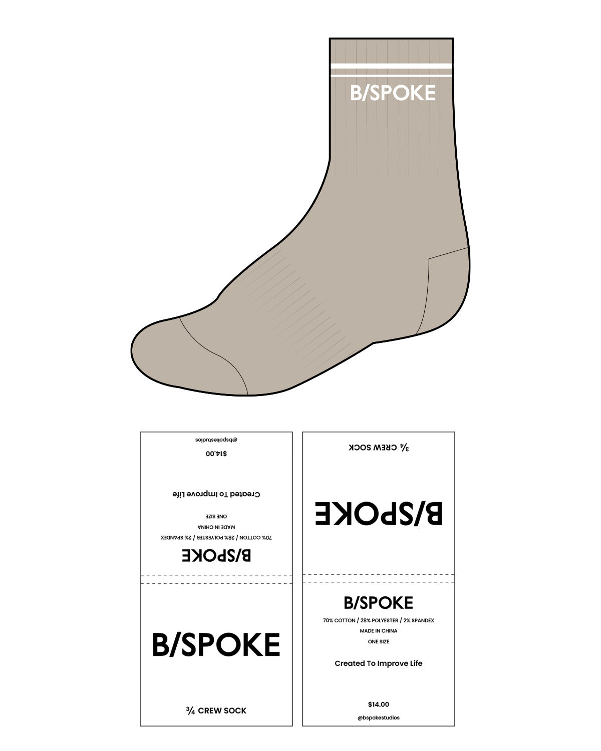 The 3/4 Crew Sock - Tan - BSPOKE - Top Lining - White