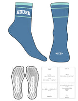 The 3/4 Crew Sock - Parisian Blue - Lagree House -  Blue Tint Stripes - Top & Toe Logo - Printed - White - Hexagon Grip - Transparent