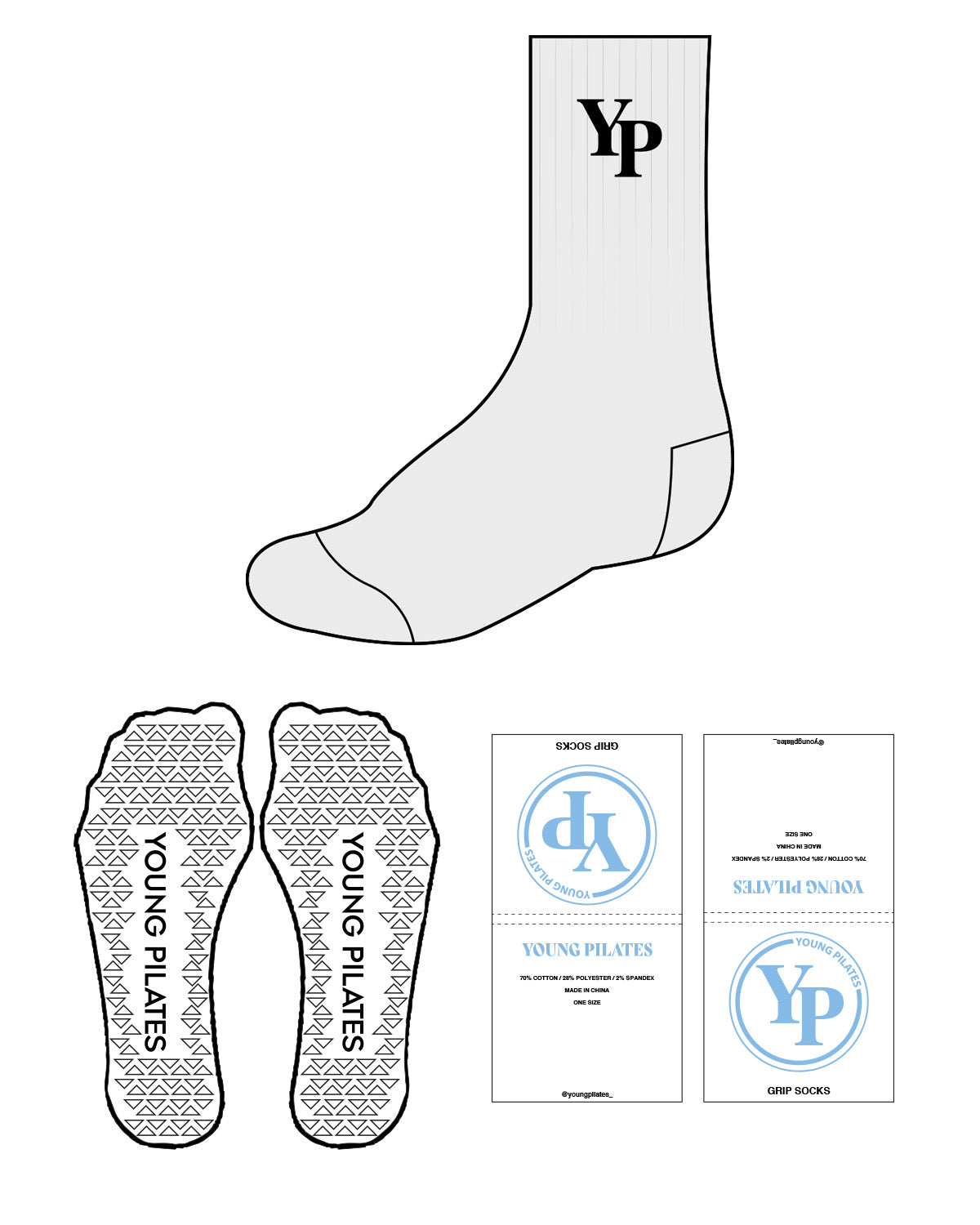 The Crew Sock - Heather - YP - Initial "YP" & Black Triangle Grip - Black