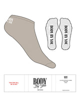 The Ankle Sock - Tan - Body By You - Back "Body By You" Logo" - White - Heart Shape Grip - White