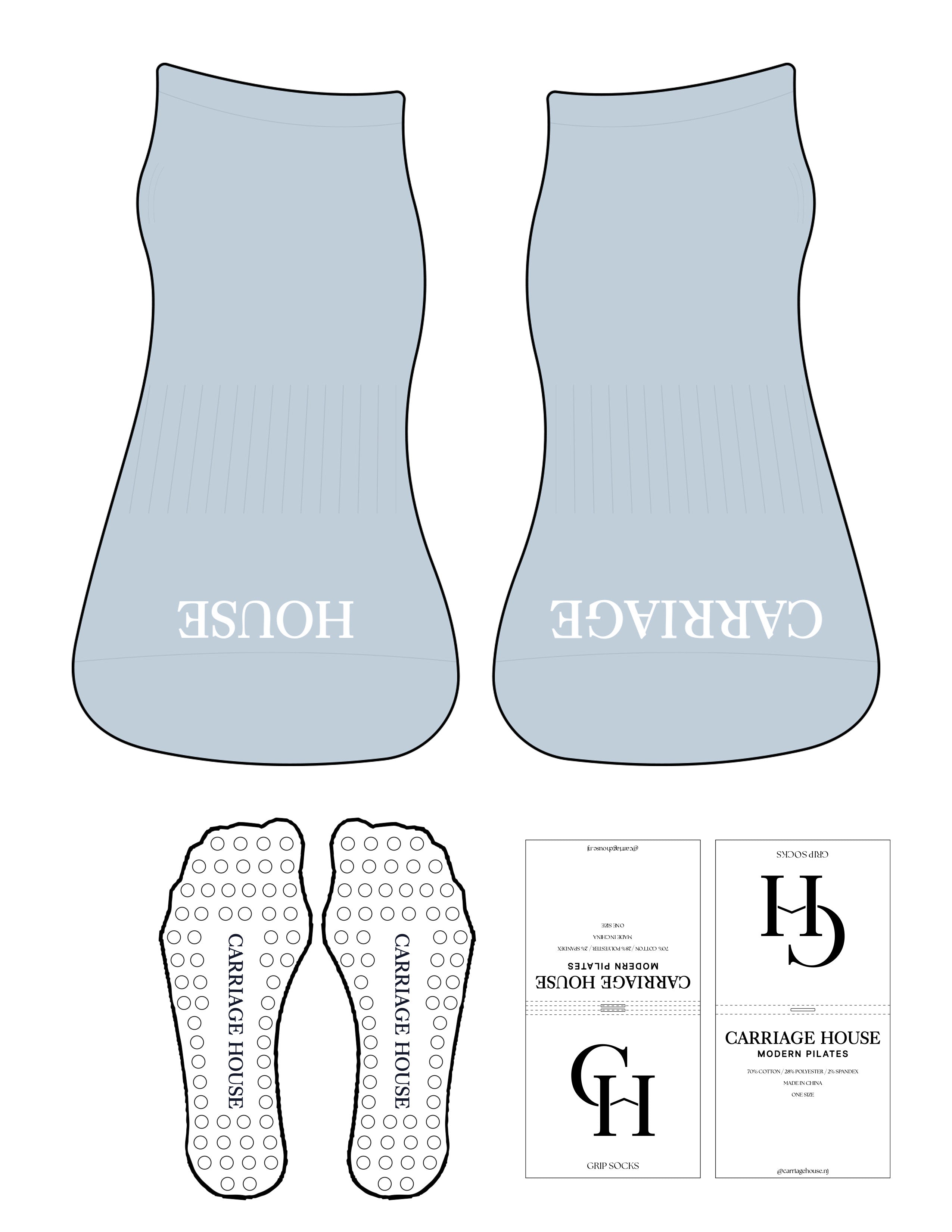The Ballet Sock - Ballad Blue - Carriage House - Toe Logo - White - Circle Grip - White