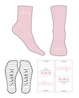 The 3/4 Crew Sock - Pink - Poppys Pilates - Front & Side - Circle White Grip - White