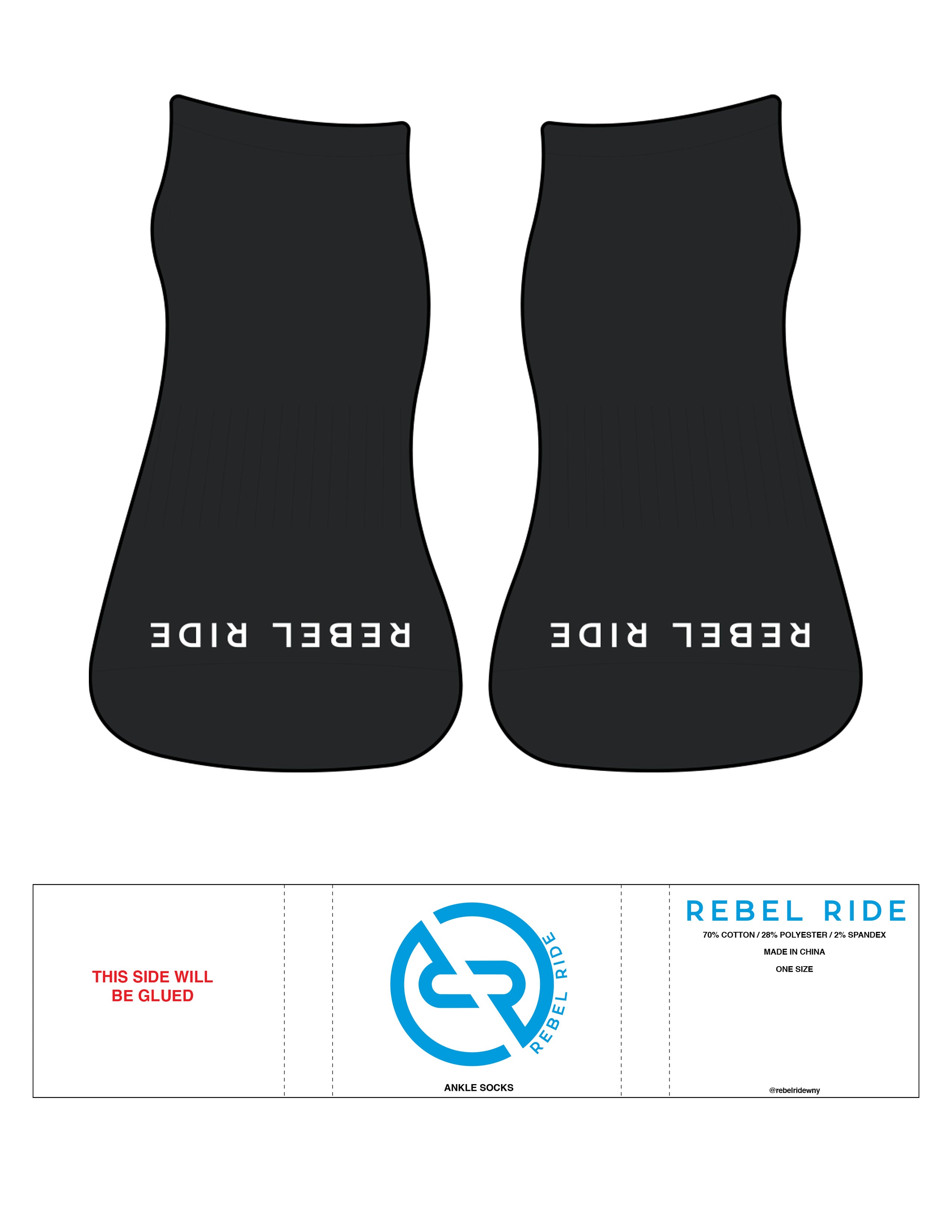 The Ankle Sock - Black - Rebel Ride - Toe Logo - White