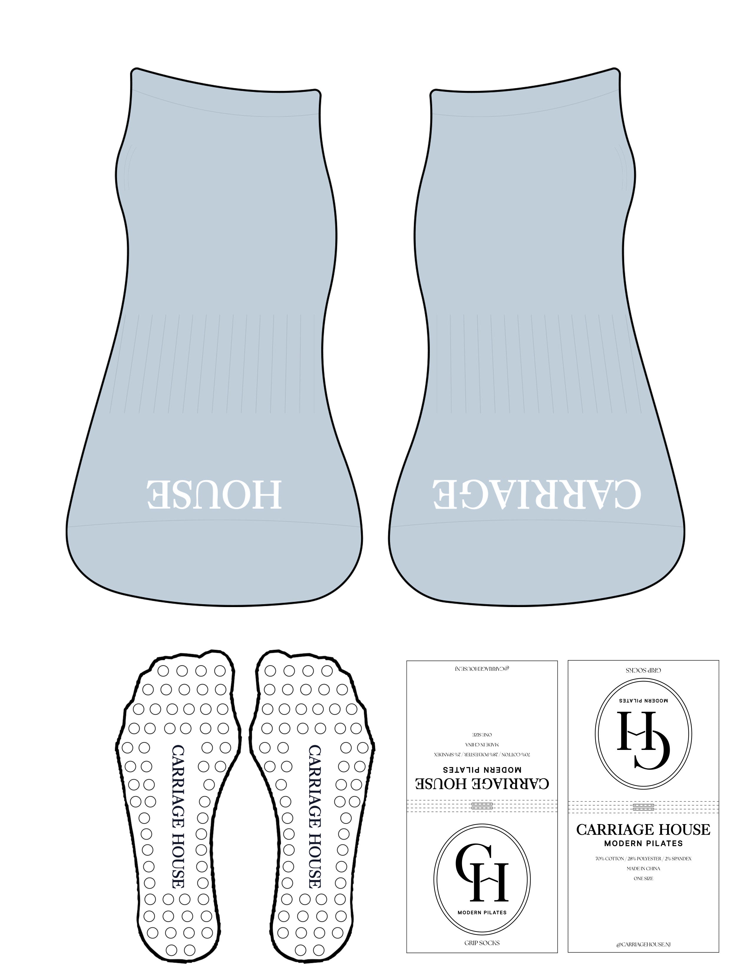 The Ballet Sock - Ballad Blue - Carriage House - Toe Logo - White - Circle Grip - White