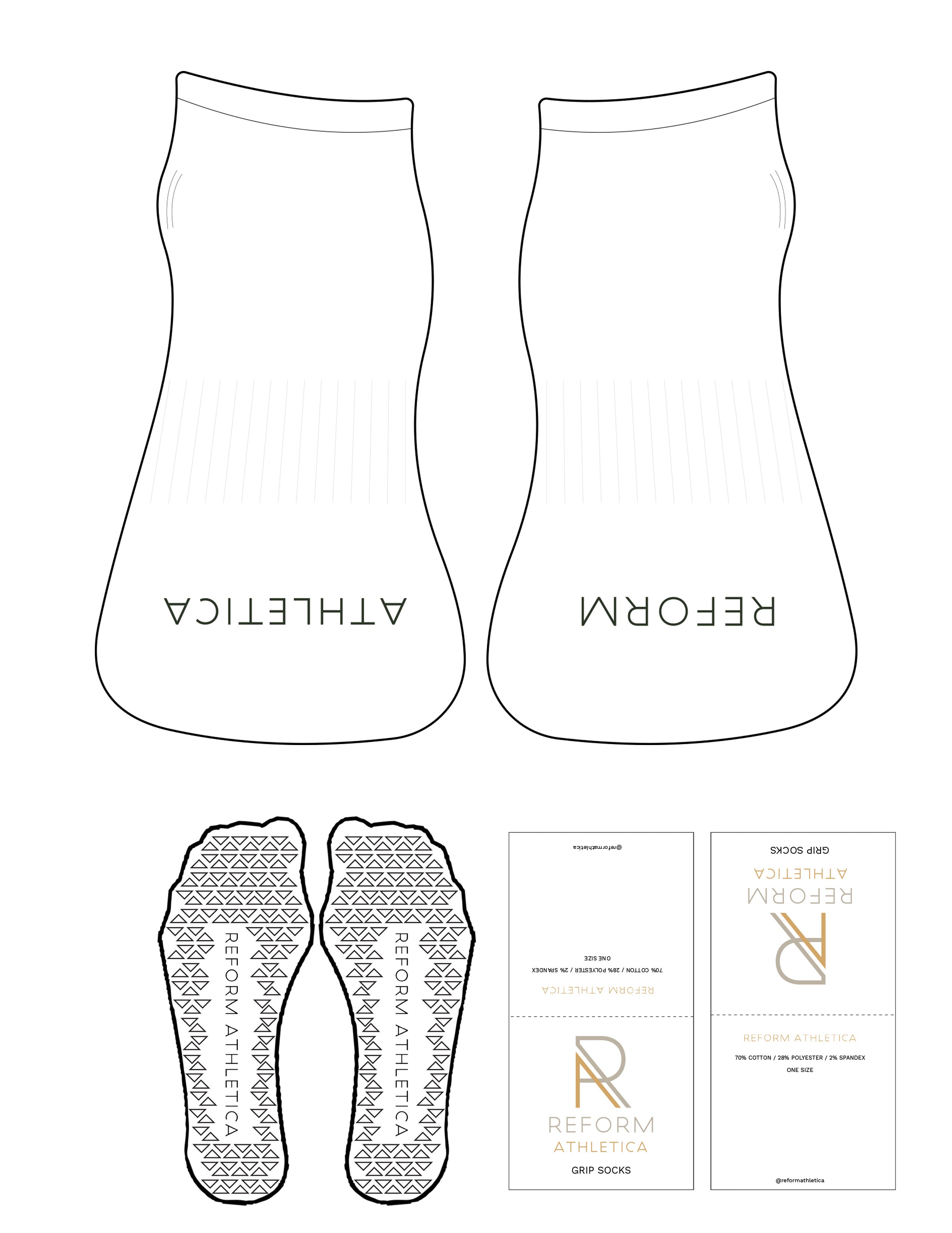 The Ankle Sock - White - Reform Athletica - Toe Logos - Forest Green - Triangle Grip - Forest Green