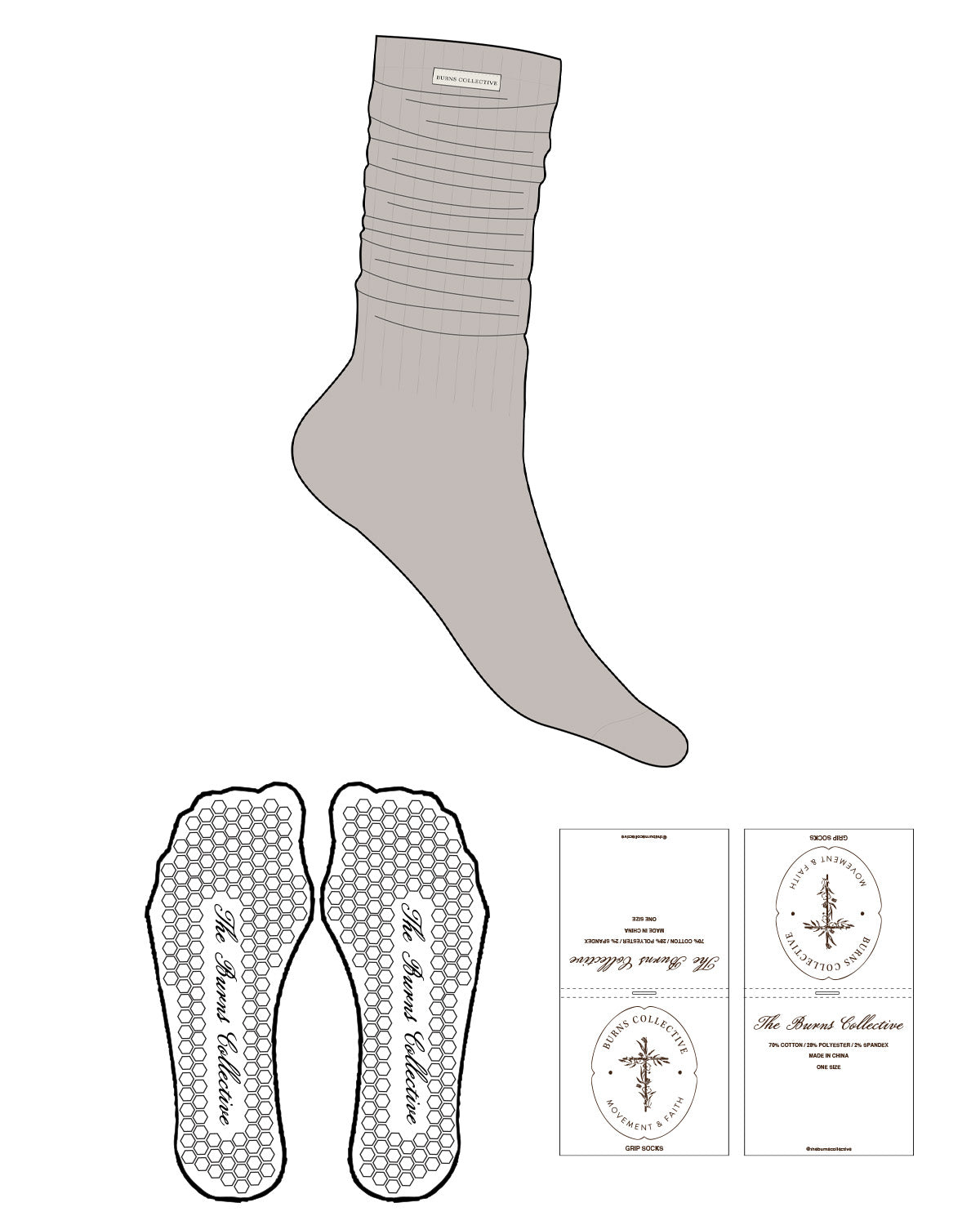 The Slouch Sock - Oat Milk - Burns Collective - Sew On Logo - Heart Grip - Translucent