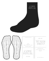 The 3/4 Crew Sock - Black - Core Ritual - Top Center Text Stacked - White Circle Grip