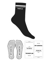 The 3/4 Crew Sock - Black - Body Lab - 2 Stripes - Top Logo - Embroidered - White - Hexagon Grip - White
