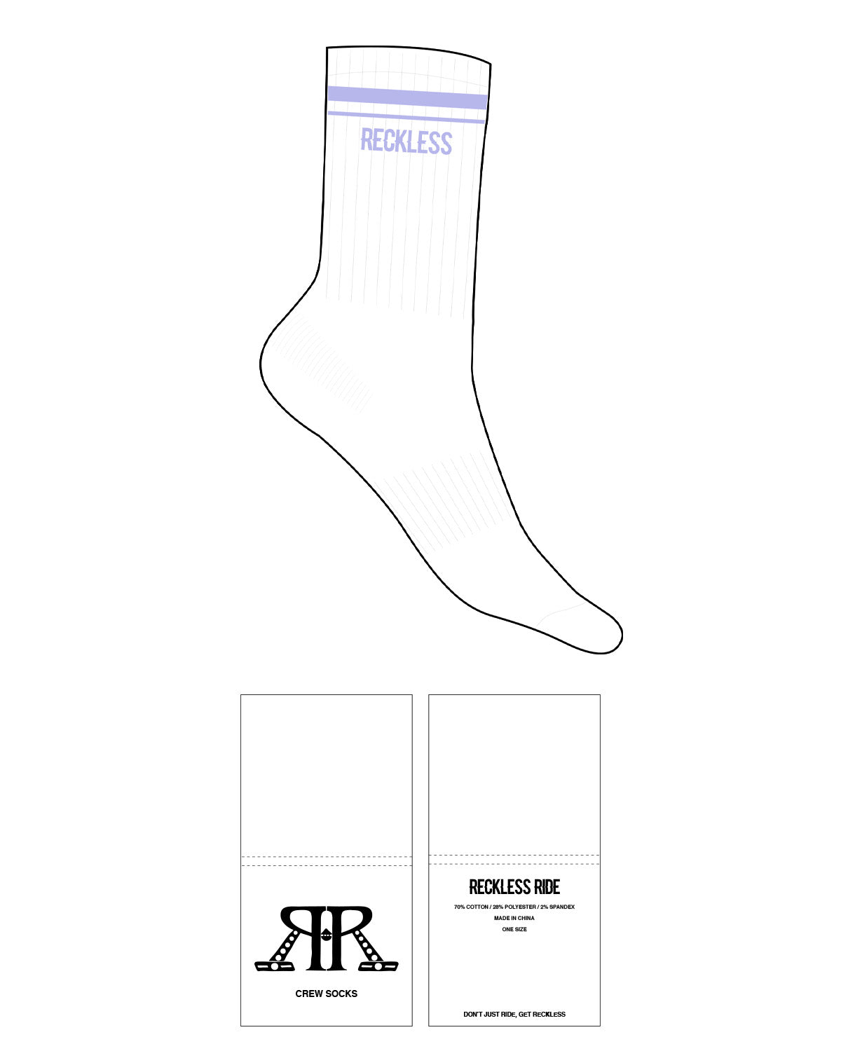 The Crew Sock - White - Reckless Ride - Top Border - L85