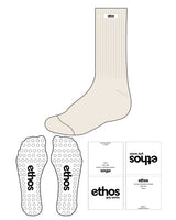 The Slouch Sock - Off White - Ethos Socks  - Top Center Text - Full Color - Circle Grip - Transparent Grip