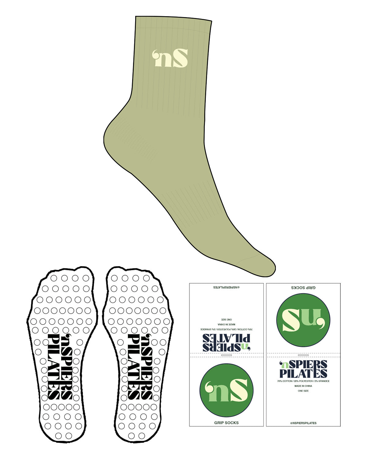 The 3/4 Crew Sock -  L100 -  NSpiers - Top Logo "nS" - Cream - Circle Shape Grip - Cream