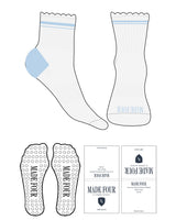 The 1/2 Crew Sock - White Heather - M4Lagree - 2 Lines - Front Logo - Blue - Circle Shape Grip - Blue