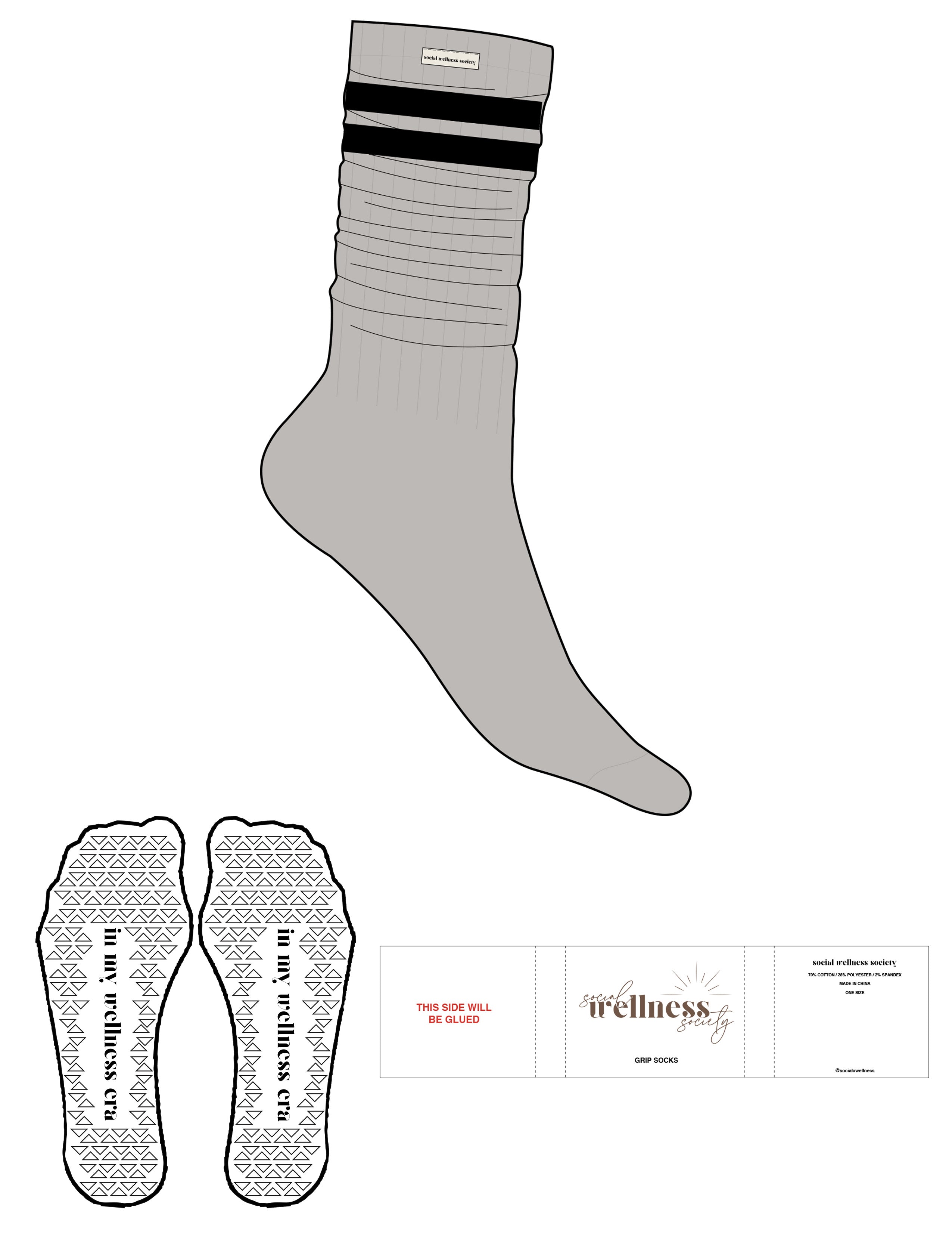 The Slouch Sock - Oat Milk - SWS - Sew On Logo - Black Stripes - Triangle Grip - Black
