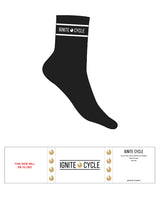 The 3/4 Crew Sock - Black - Ignite Cycle - Top - Text In Between Border Lines W/ Icon - White