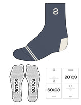 The 3/ 4 Crew Sock  - Dark Blue - Solos Pilates-  Top S - Bottom Border - Off White - Triangle Grip - Transparent