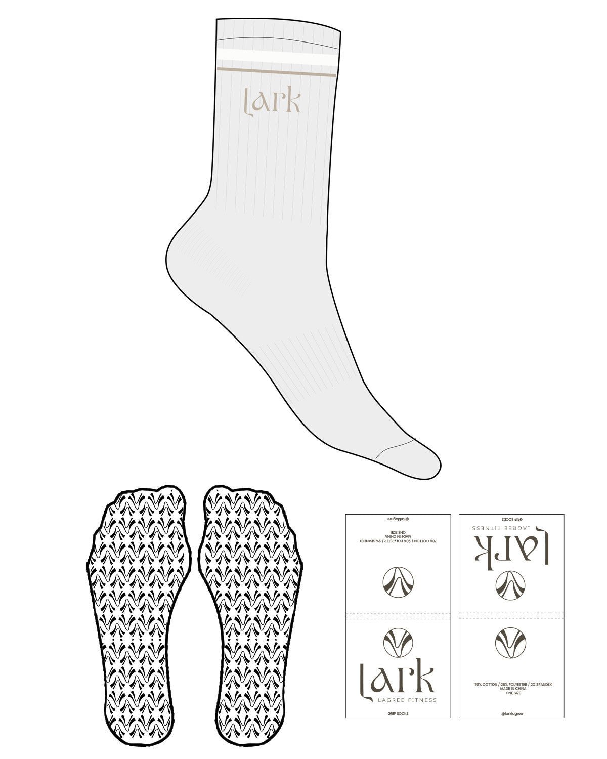 The Crew Sock - Heather - Pure Movement LARK - 2 Strips - Top Logo - Full Color - Icon Grip - Transparent
