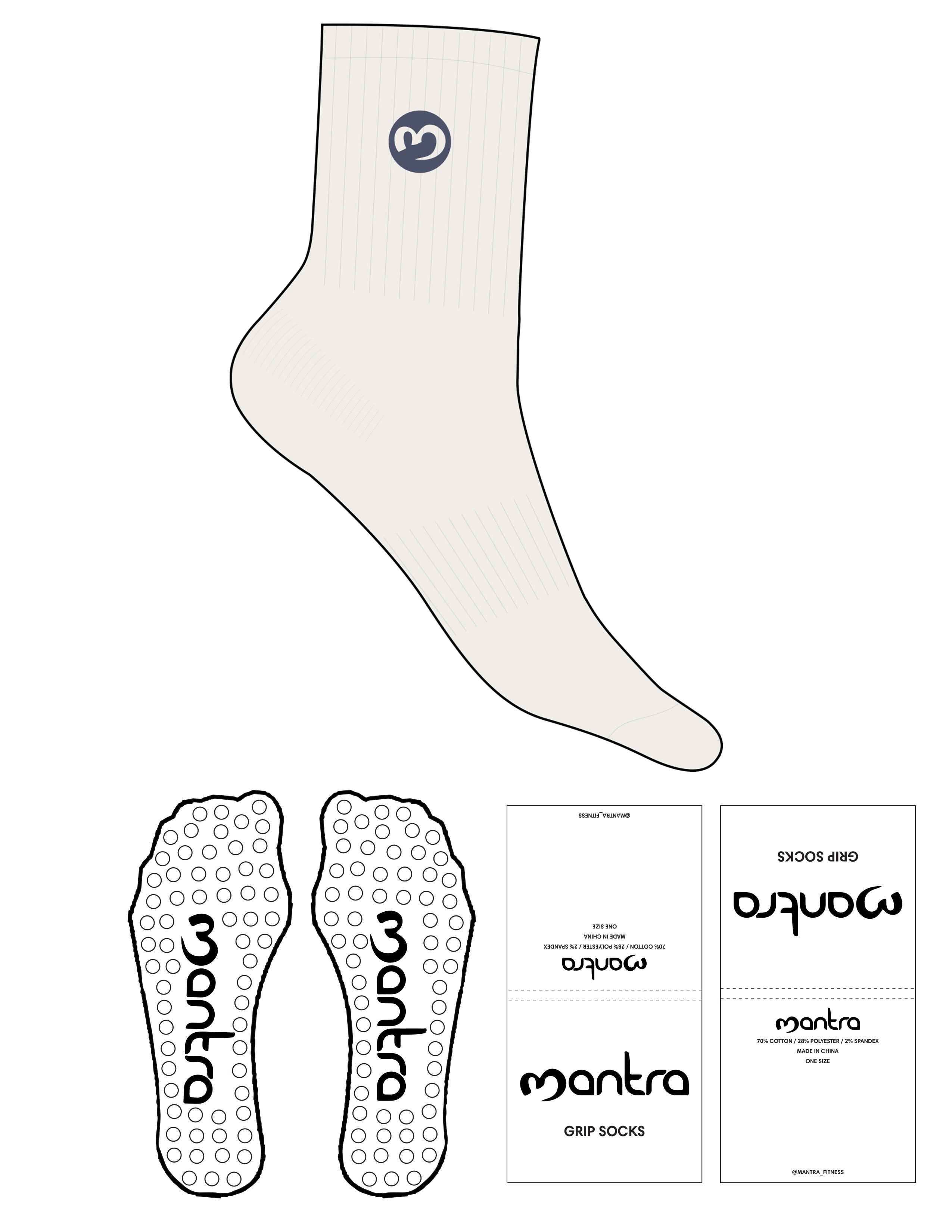 The 3/4 Crew Sock - Cloud Dancer - Mantra - Top Logo MANTRA Icon - Nightshadow Blue - Circle Grip - Nightshadow Blue
