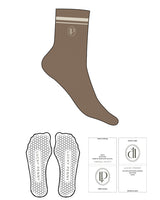 The 3/4 Crew Sock - Mocha - Lucky Penny - Top Logo - Embroidered - 2 Stripes - Off White - Hexagon Shape Grip - Transparent