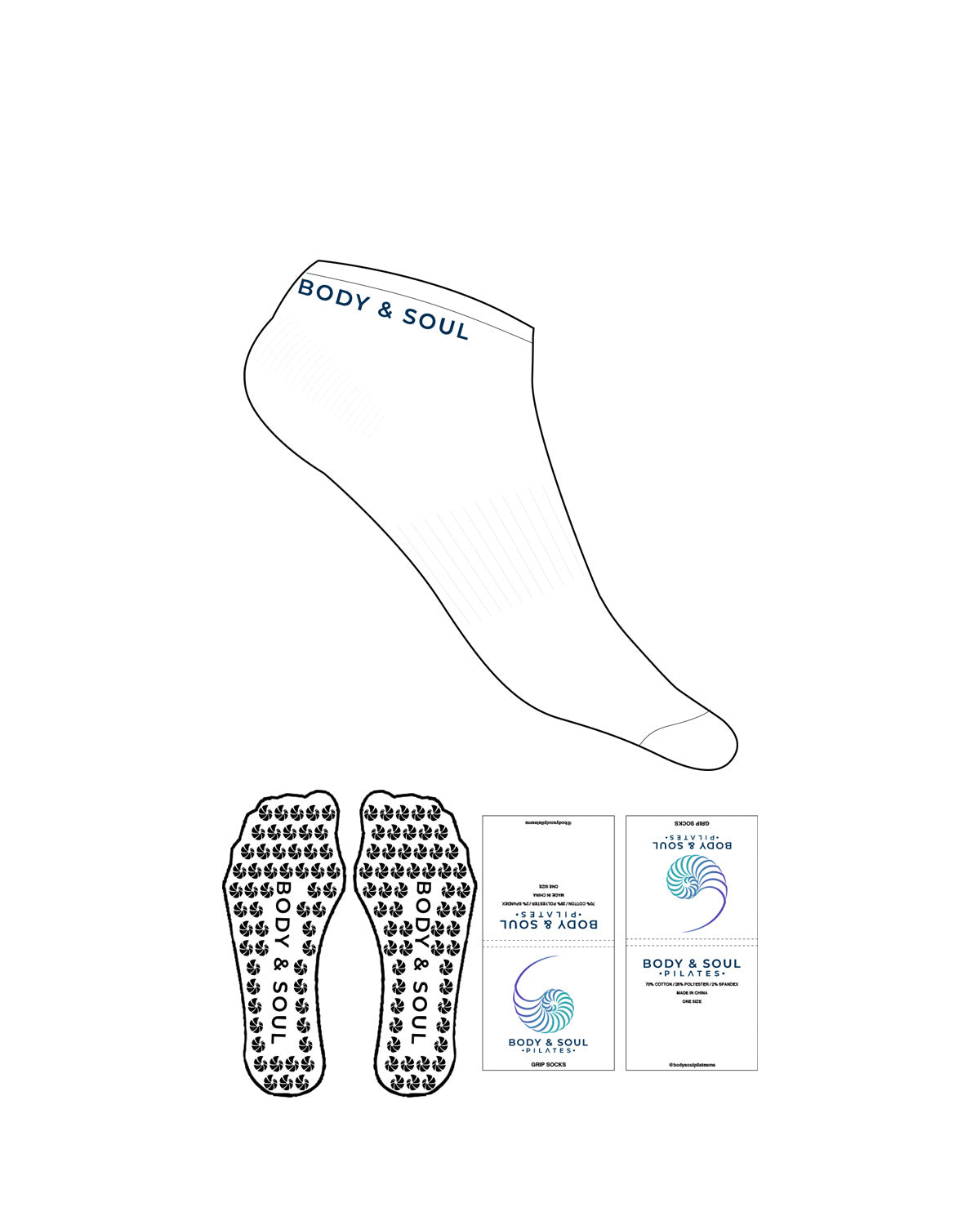 The Ankle Sock - White - Body & Soul - Both Sides - Navy - Custom Shape Grip - Navy