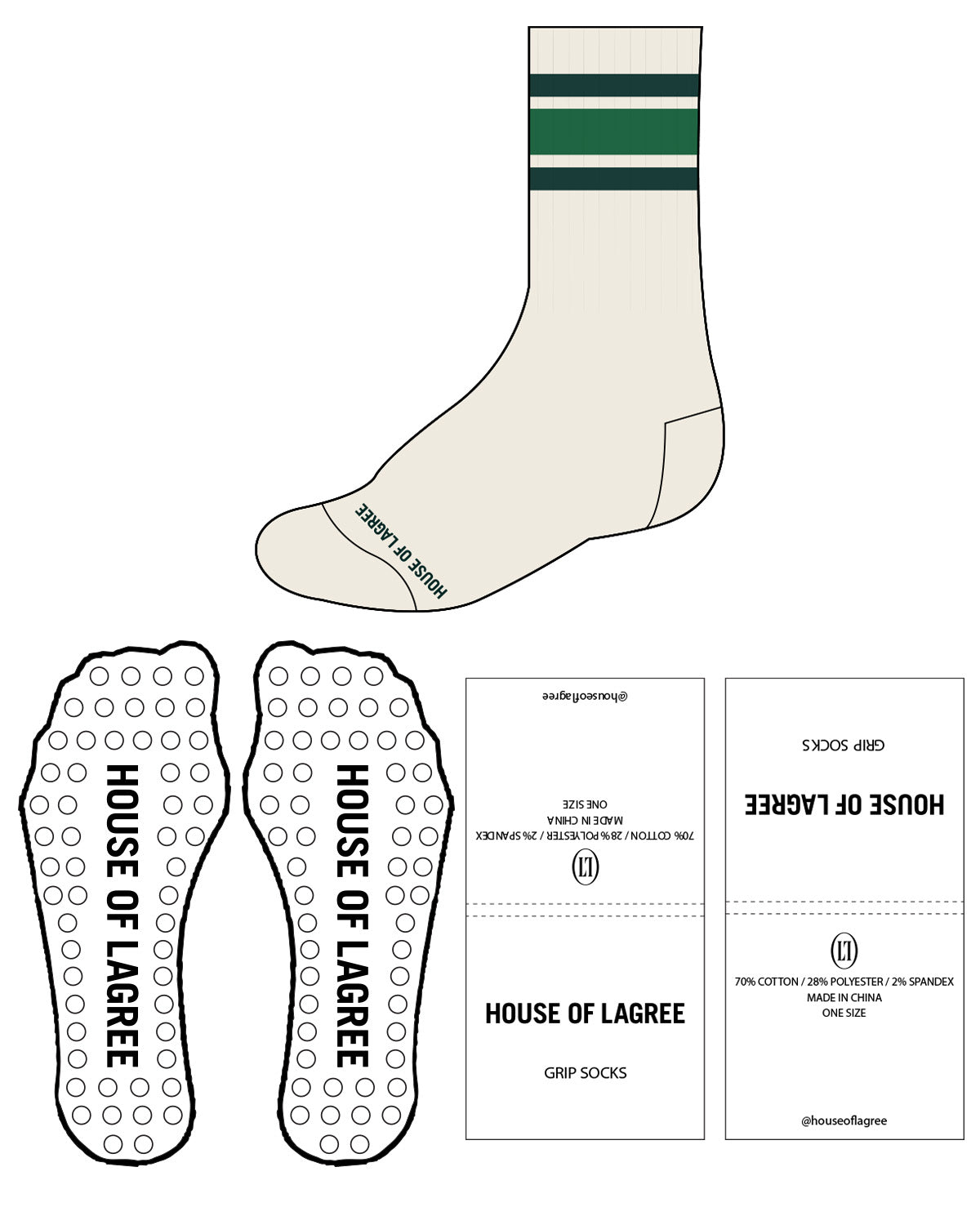 The Crew Sock - Tan - House of Lagree - Bottom Center - Green
