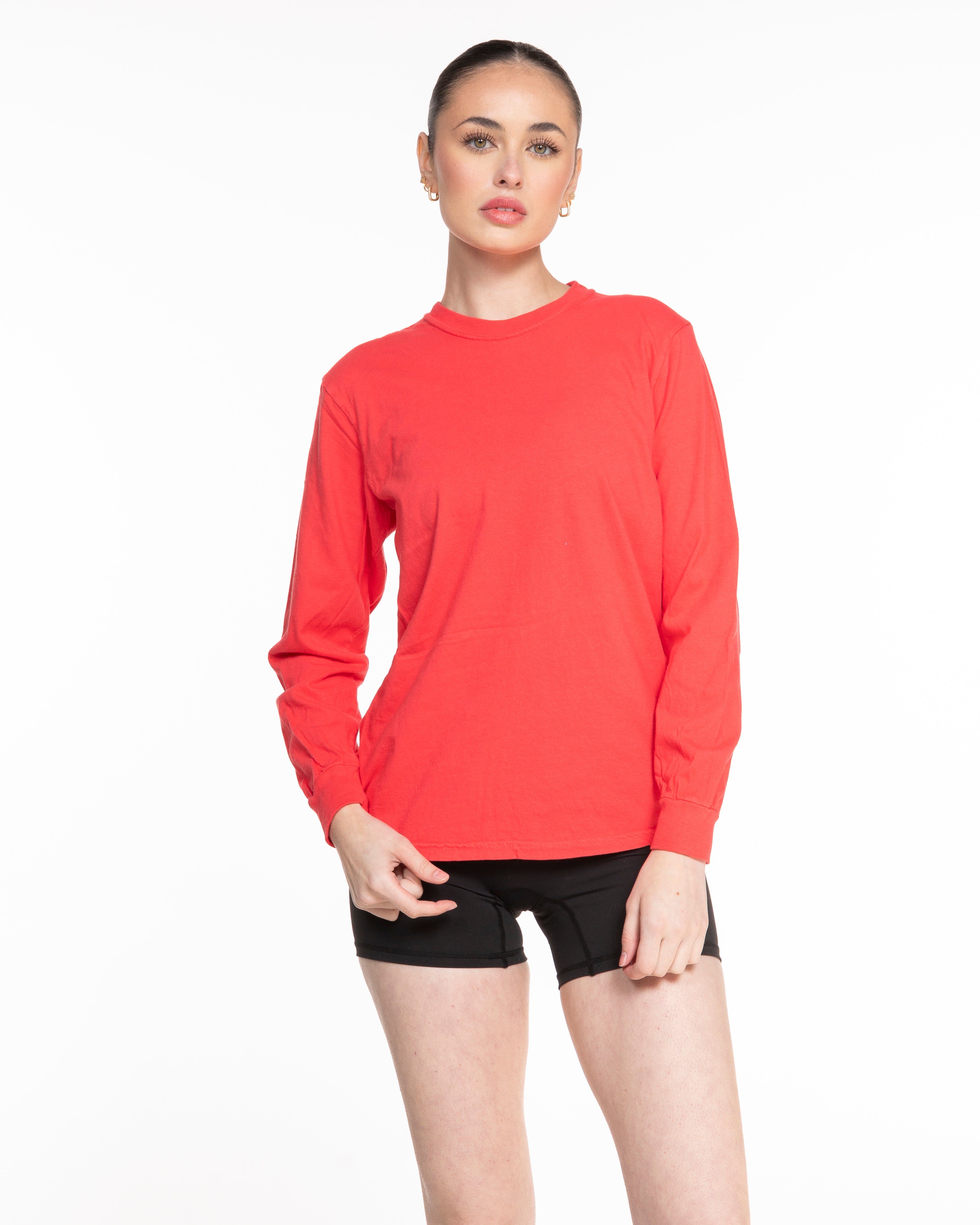 The Unisex Midweight Long Sleeve - Dragonfruit - Fit 4 Mom Carlsbad Encinitas - Left Chest Stacked & Back Center - White
