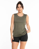 The Scoop Muscle Tank - Army - Evolve Collective - Center Chest - Printed - White