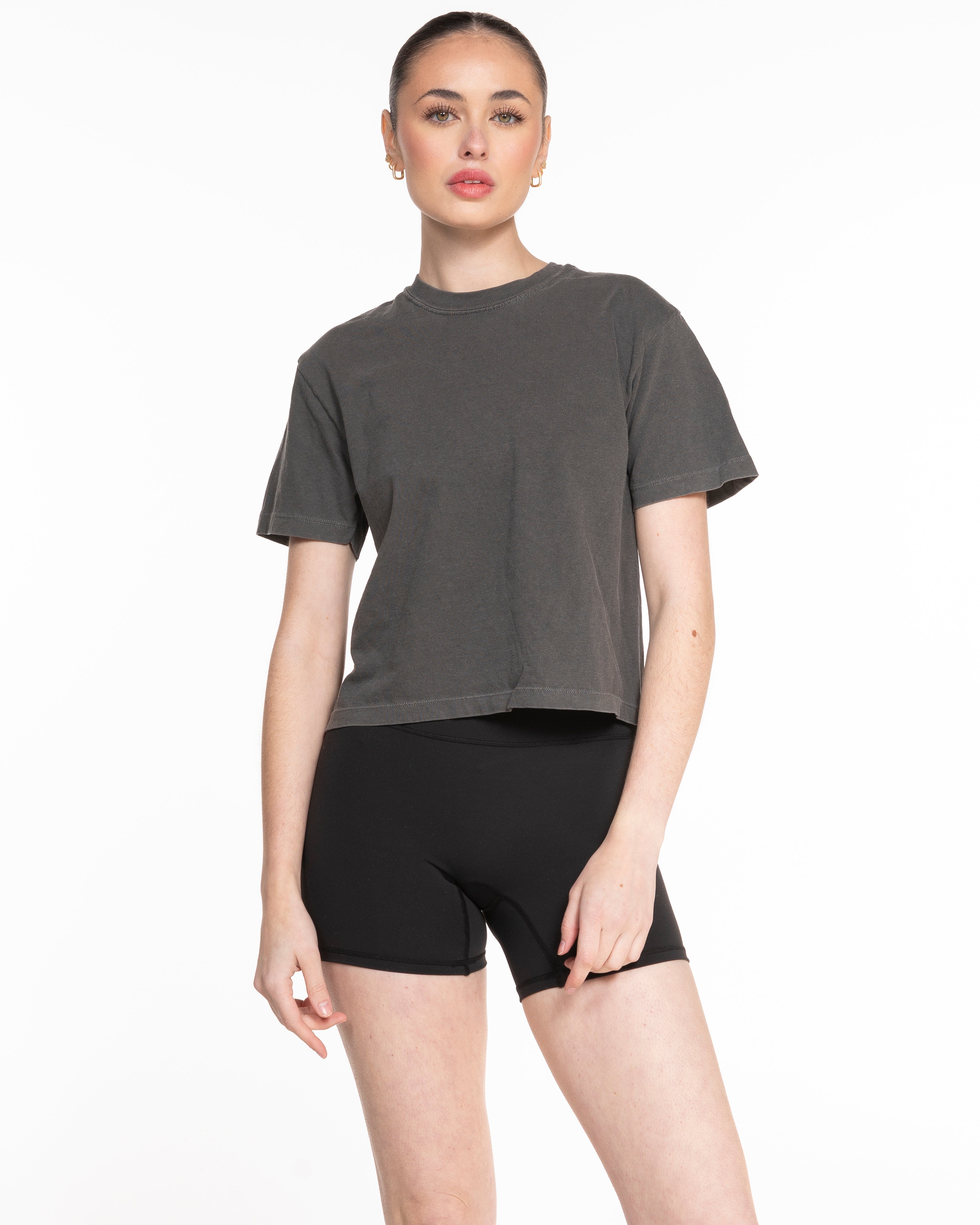 The Midweight Crop Tee - Pepper - C2 Financial - Left Chest Stacked - Printed - White