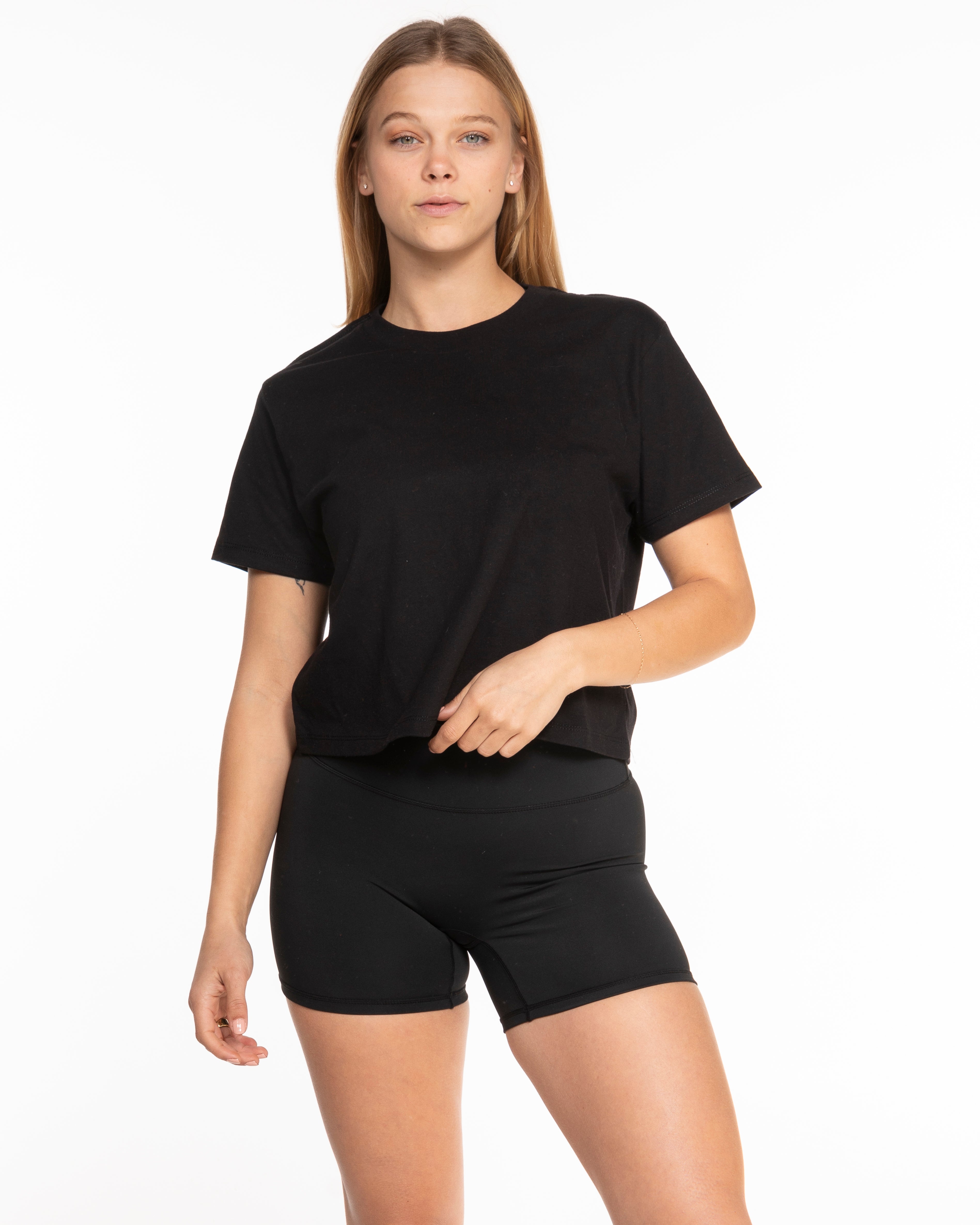 The Boxy Crop Tee - Black - Align Pilates - Center Chest - Printed - White