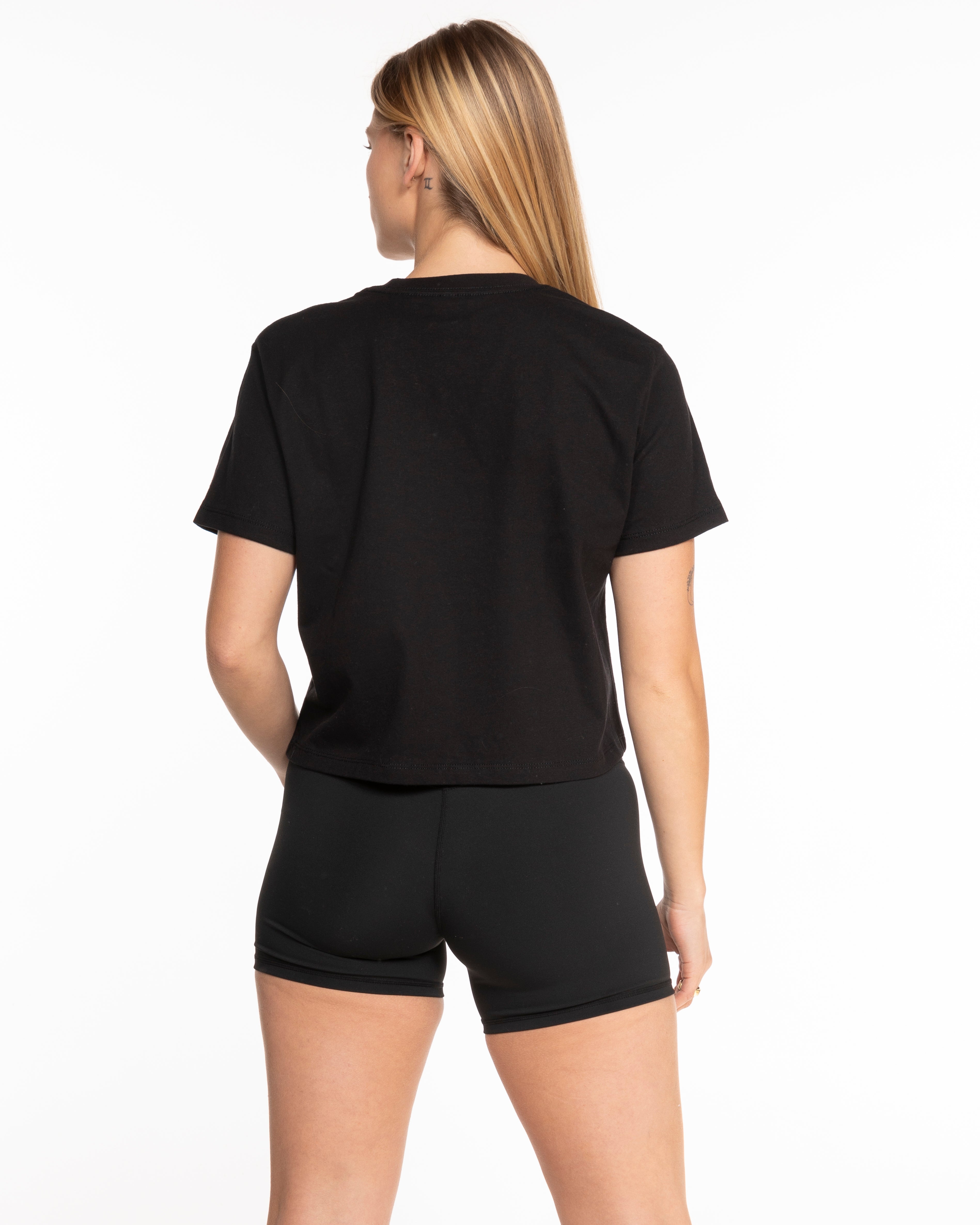 The Boxy Crop Tee - Black - Align Pilates - Center Chest - Printed - White