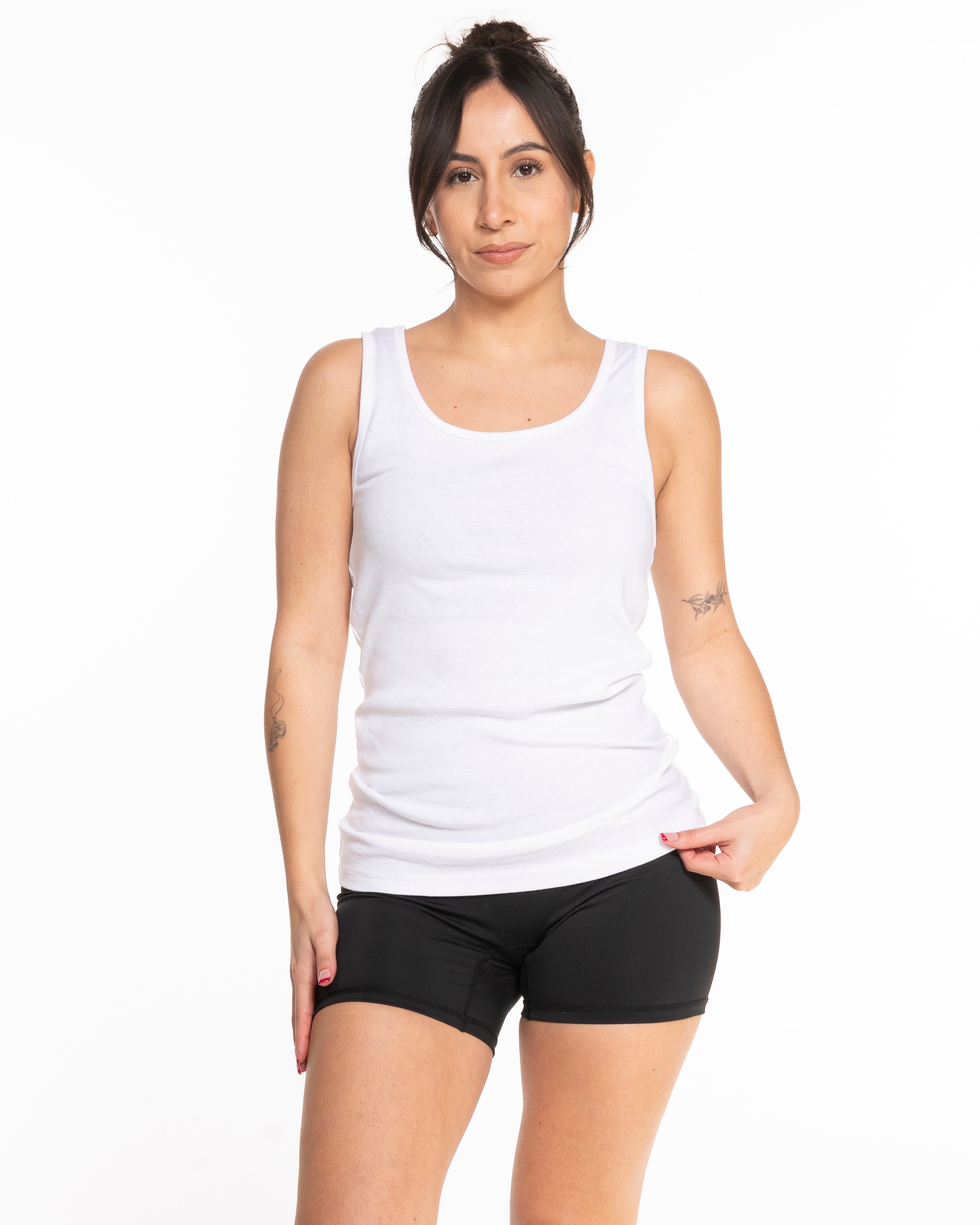 The Micro Rib Full Length Tank - White - Studio Physique - Center Chest Arc - Printed - Black