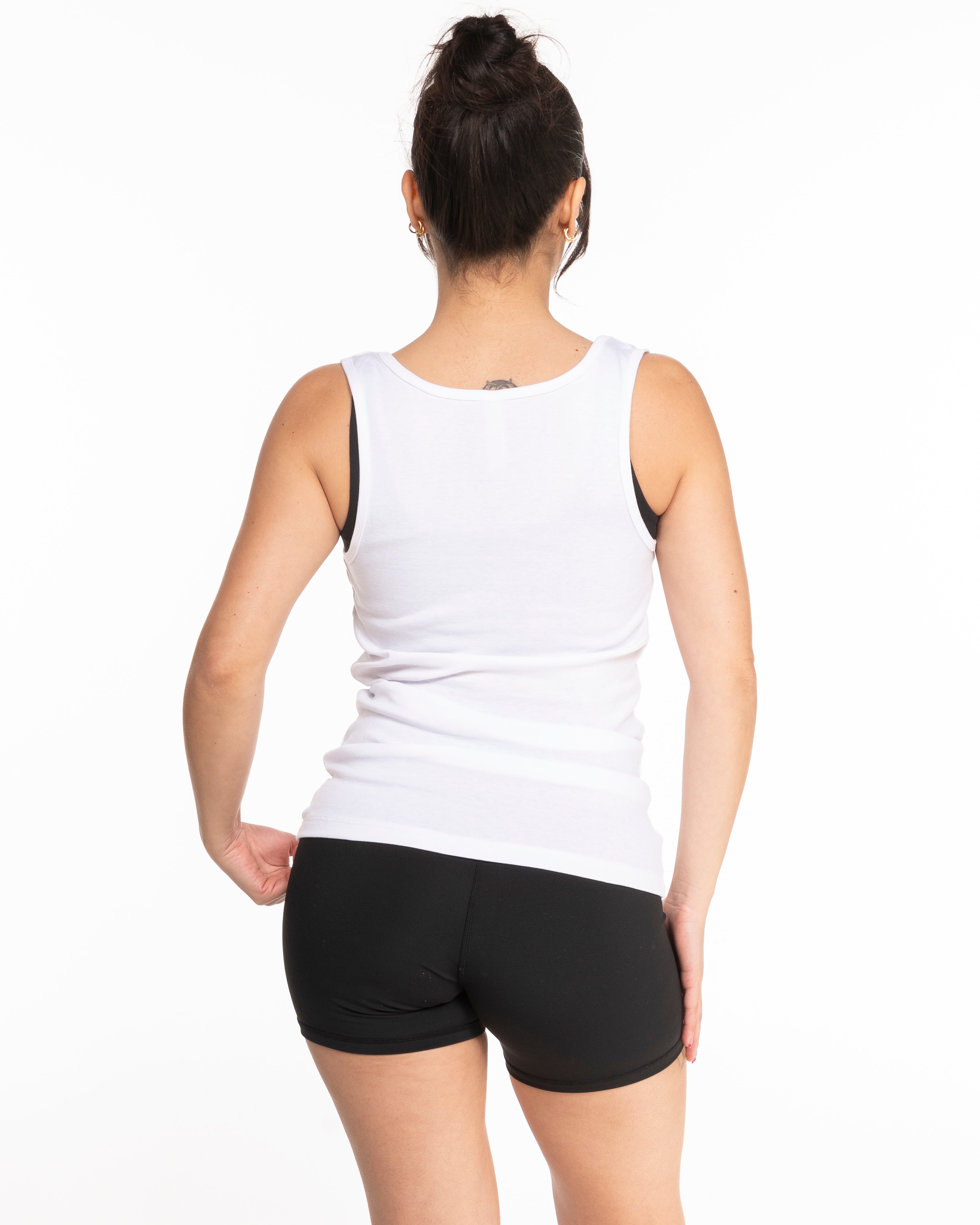 The Micro Rib Full Length Tank - White - Studio Physique - Center Chest Arc - Printed - Black