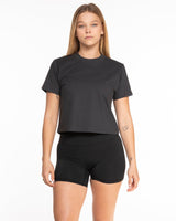 The Boxy Crop Tee - Charcoal - Bigger Picture Fitness - Arc Chest Stacked - Printed - Black