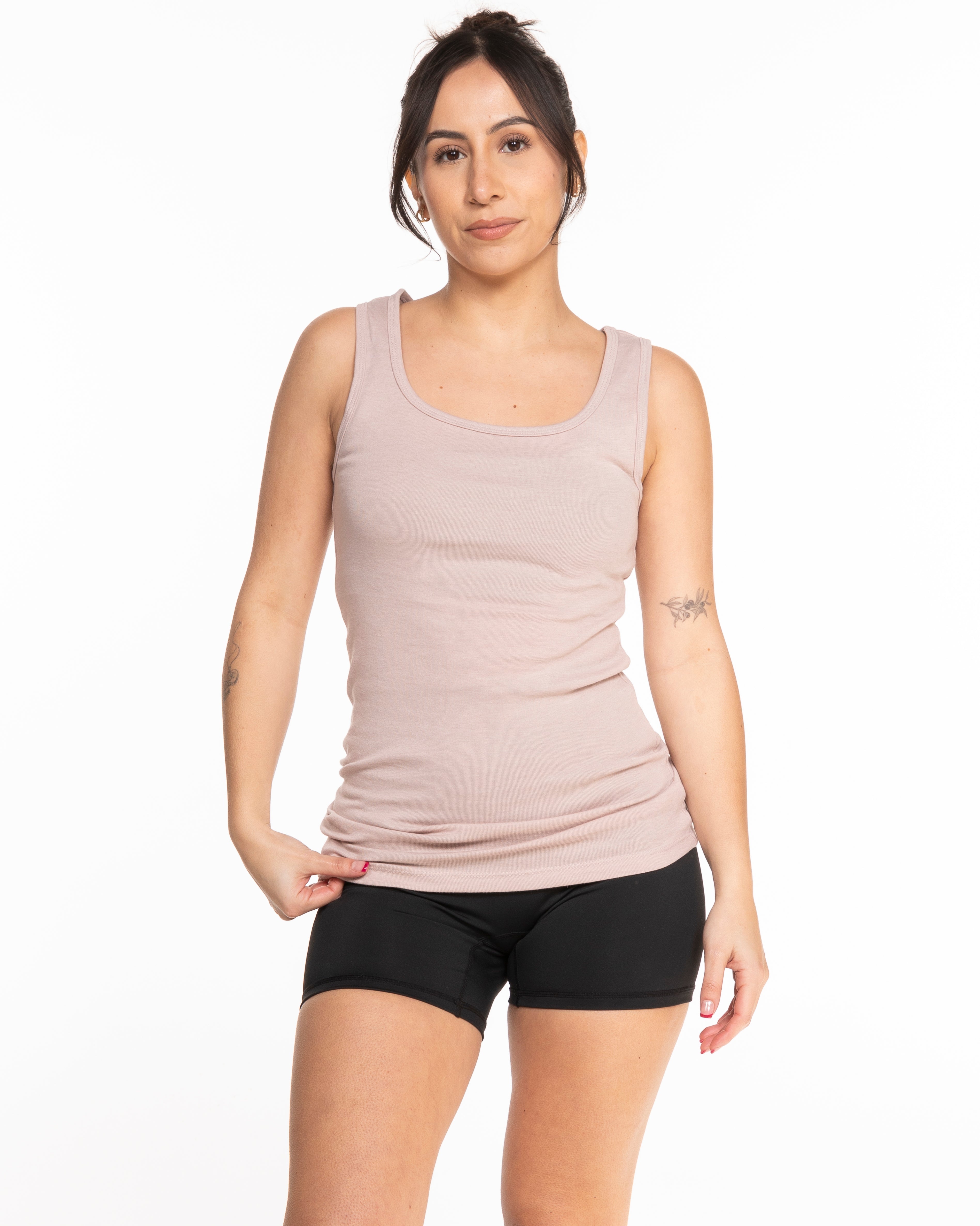 The Micro Rib Full Length Tank - Taupe Heather - Sultivate - Center Chest Stacked & Upper Back - Printed - Off White