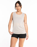 The Scoop Muscle Tank - Dust Heather - Evolve Collective - Center Chest - Printed - White