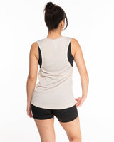 The Scoop Muscle Tank - Dust Heather - Evolve Collective - Center Chest - Printed - White