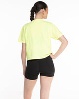 The Midweight Crop Tee - Light Yellow - Barre Life -  Front Neckline - Embroidered - White