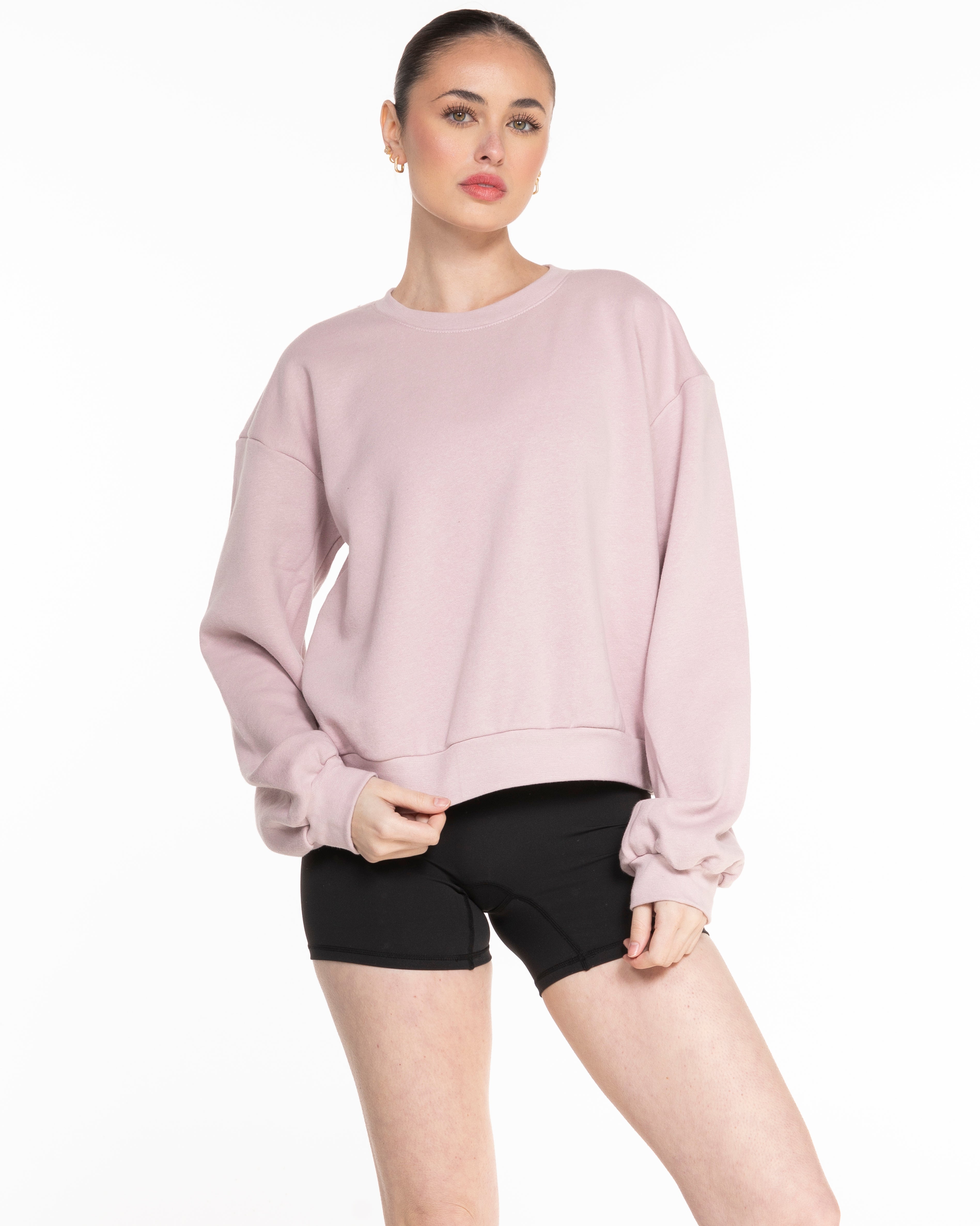 The Recycled Womens Crewneck - Blush - Movement Pilates Buffalo - Center Chest - EMB - Black