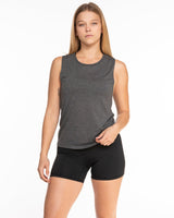 The Scoop Muscle Tank - Asphalt - Evolve Collective - Center Chest - Printed - White