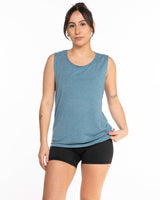 The Scoop Muscle Tank - Teal Heather - Studio Physique - Center Chest - Printed - Teal