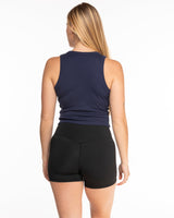 The Micro Rib Racer Crop - Navy - Rush Cycle Studio - Center Chest Stacked - Printed - White