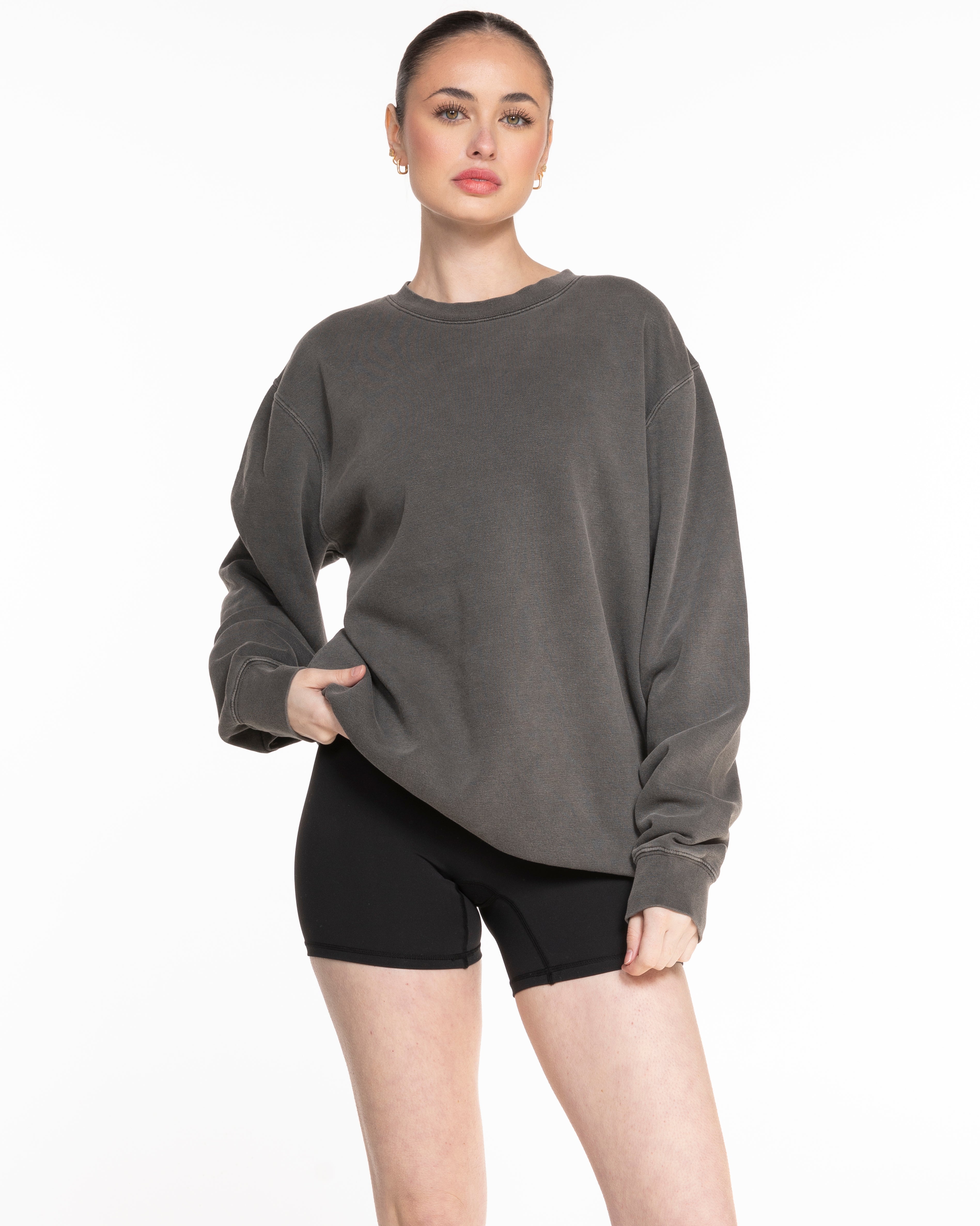 The Midweight Unisex Crewneck - Washed Black - Beverly Hills - Center Chest & Back Image - Printed - Full Color