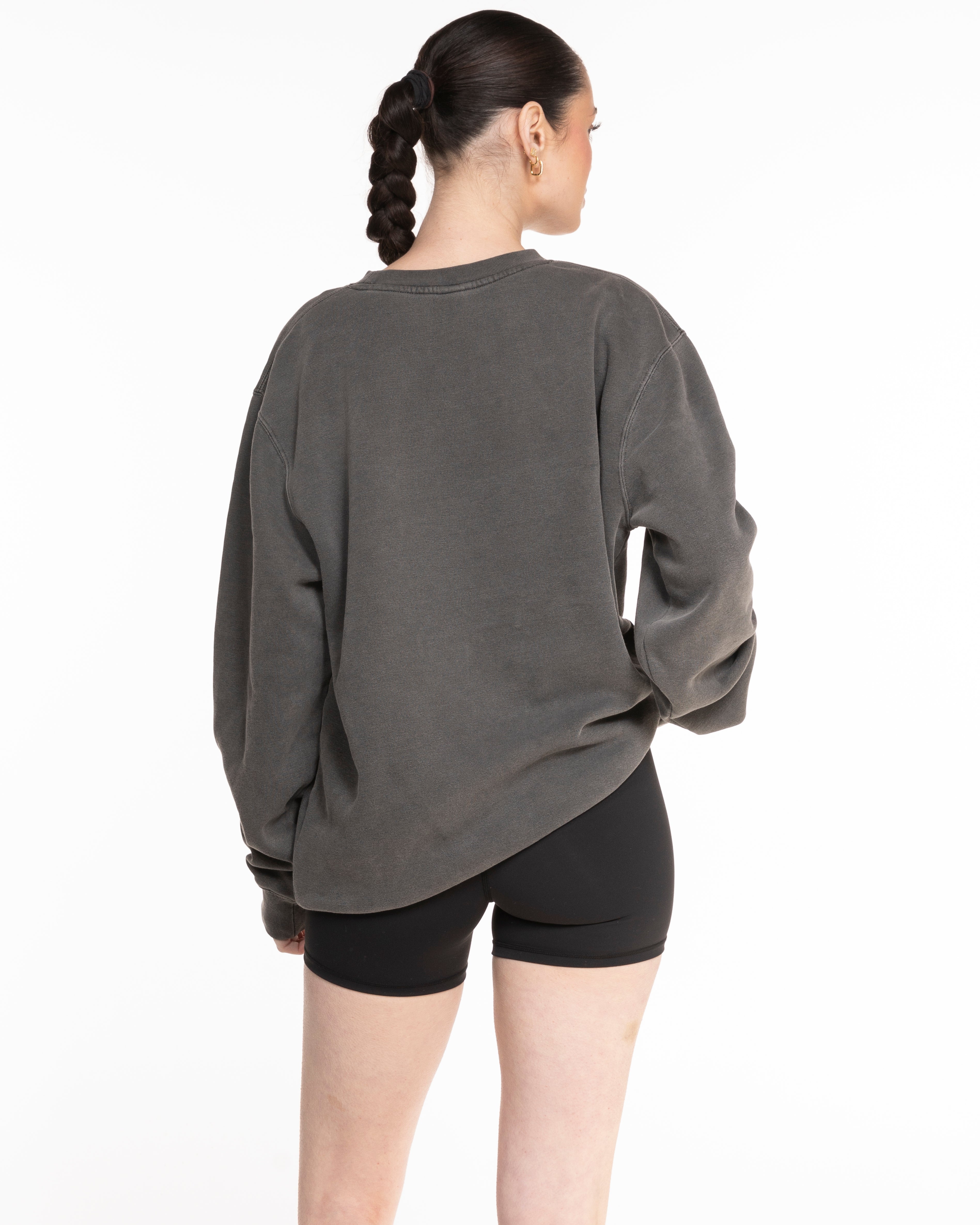 The Midweight Unisex Crewneck - Washed Black - Beverly Hills - Center Chest & Back Image - Printed - Full Color