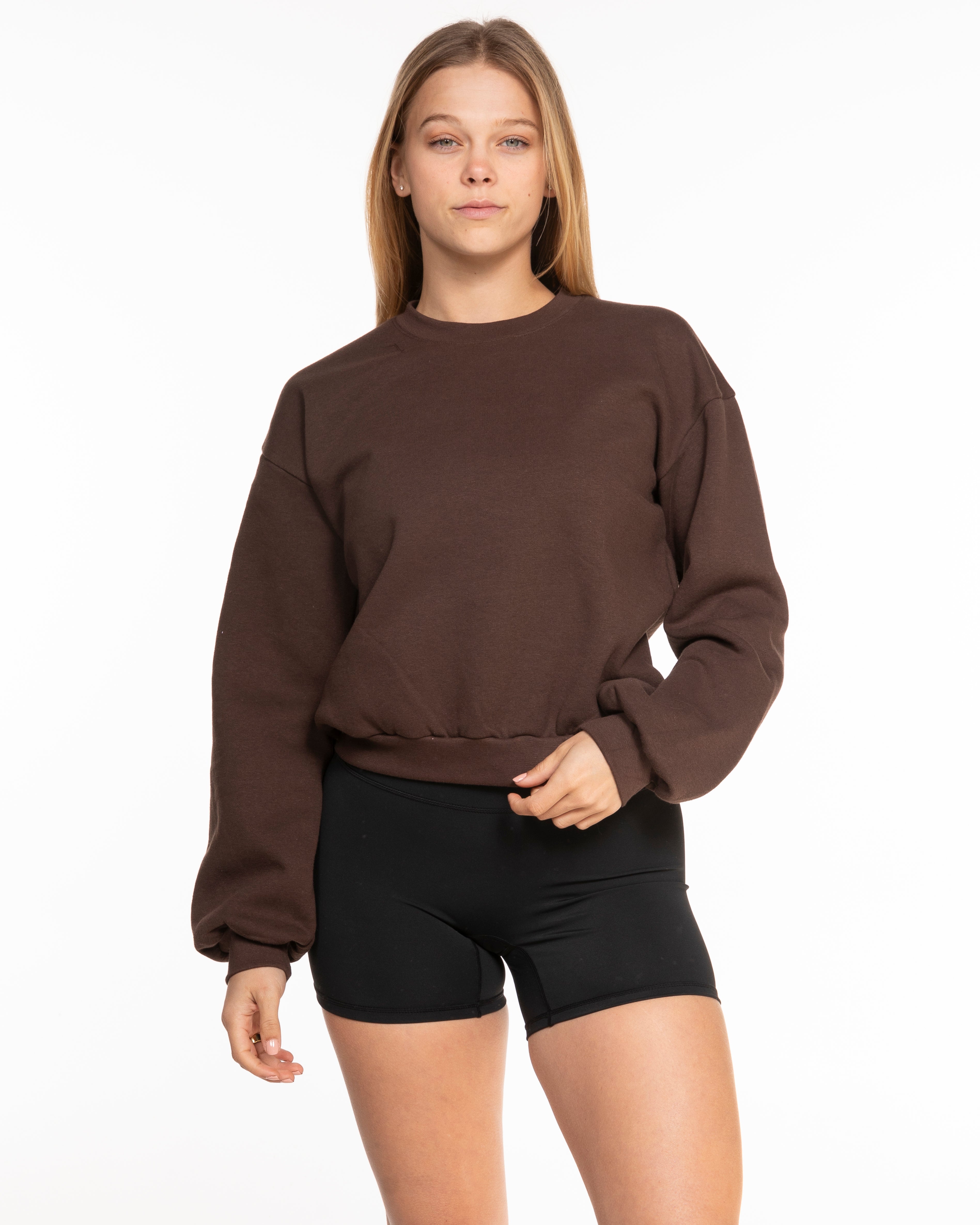 The Recycled Womens Crewneck - Brown - Move Madly - Center Stacked - Printed - White
